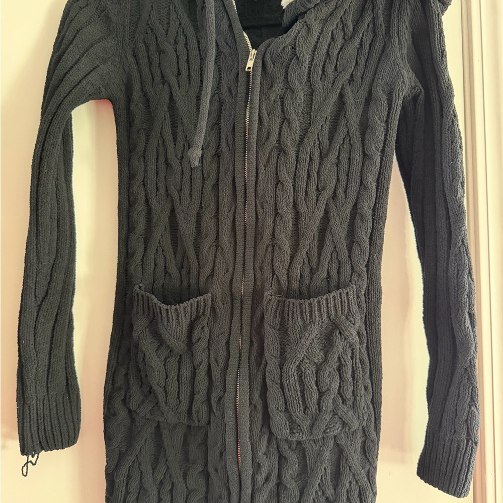 Derek Heart Black and White Fleece Lined Jacket tunic length